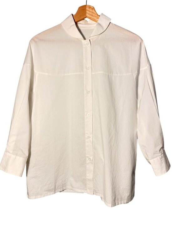 Prada Made In Italy Mandarin Collar Relaxed Button-Down Cotton Shirt Size Eu 36